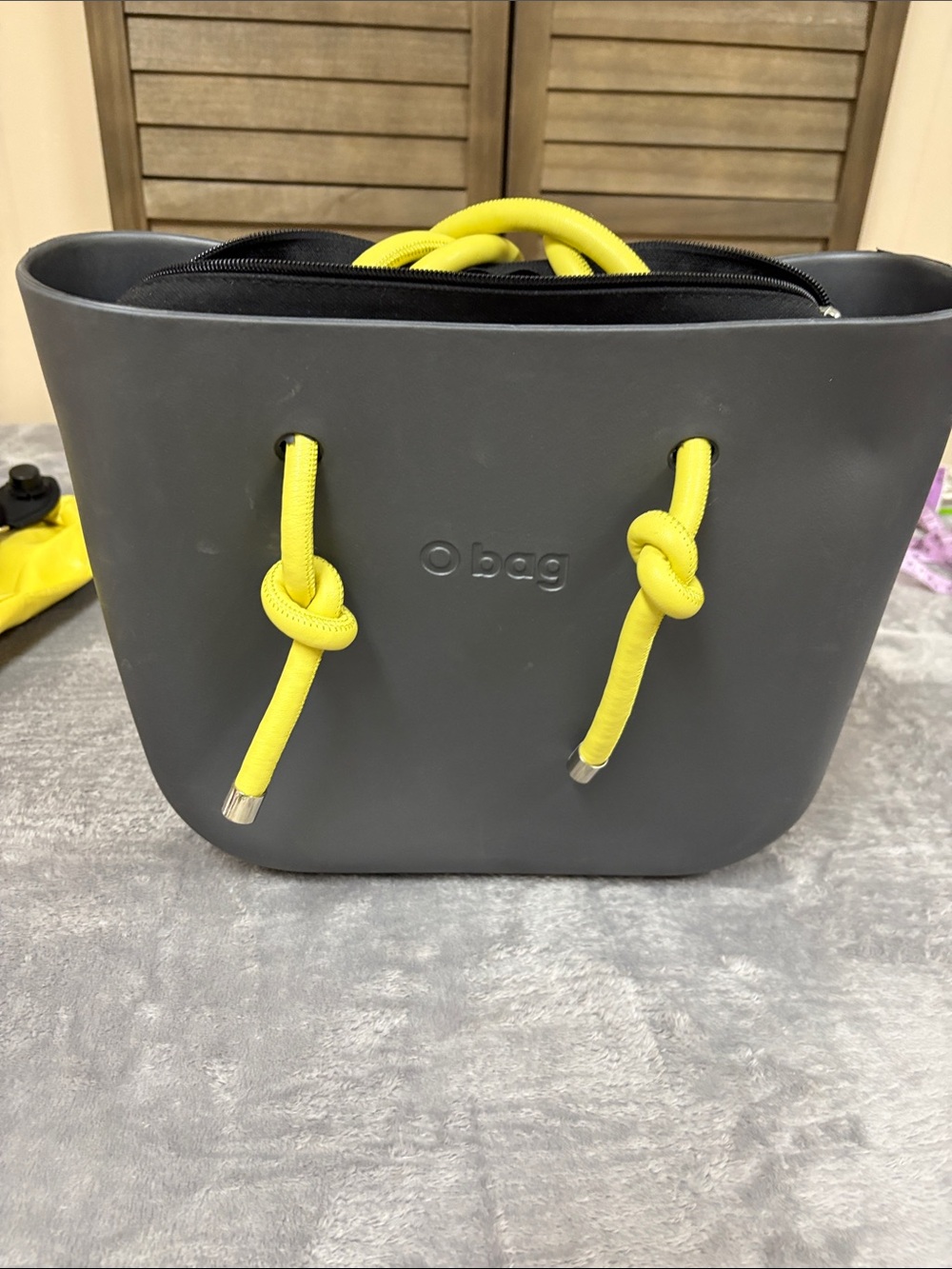 O bag Grey Tote with Yellow Rope Handles